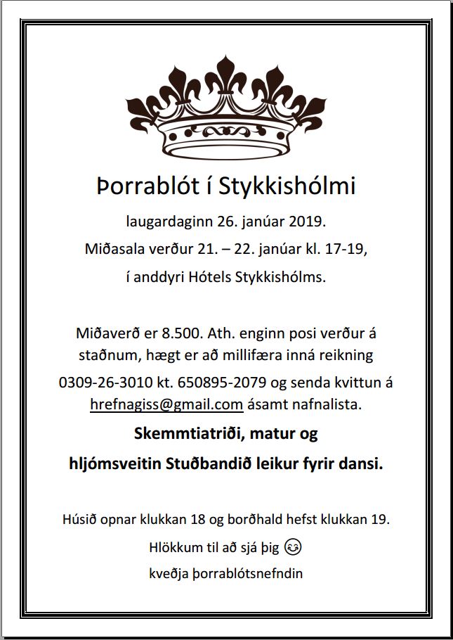 Þorrablót í Stykkishólmi 26. janúar 2019