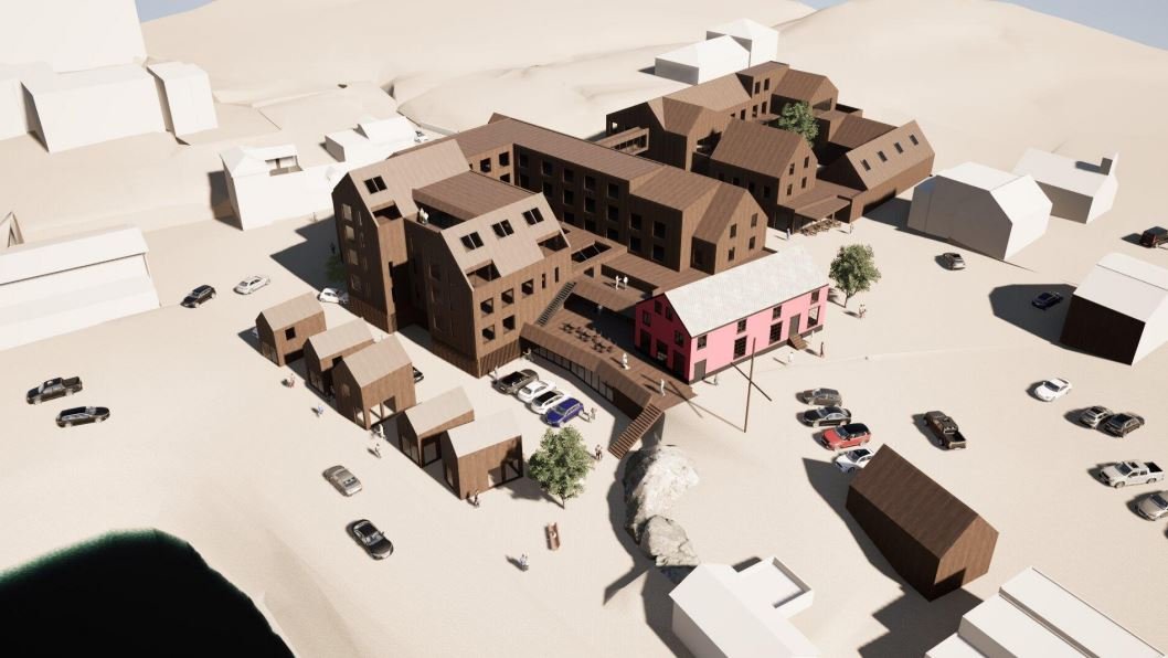 Agustsonreiturinn, séð úr lofti til suðurs.