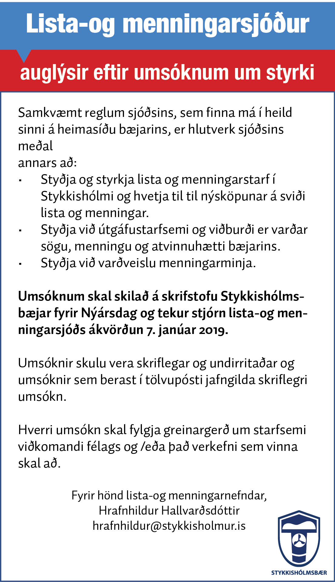 Lista- og menningarsjóður auglýsir eftir umsóknum um styrki