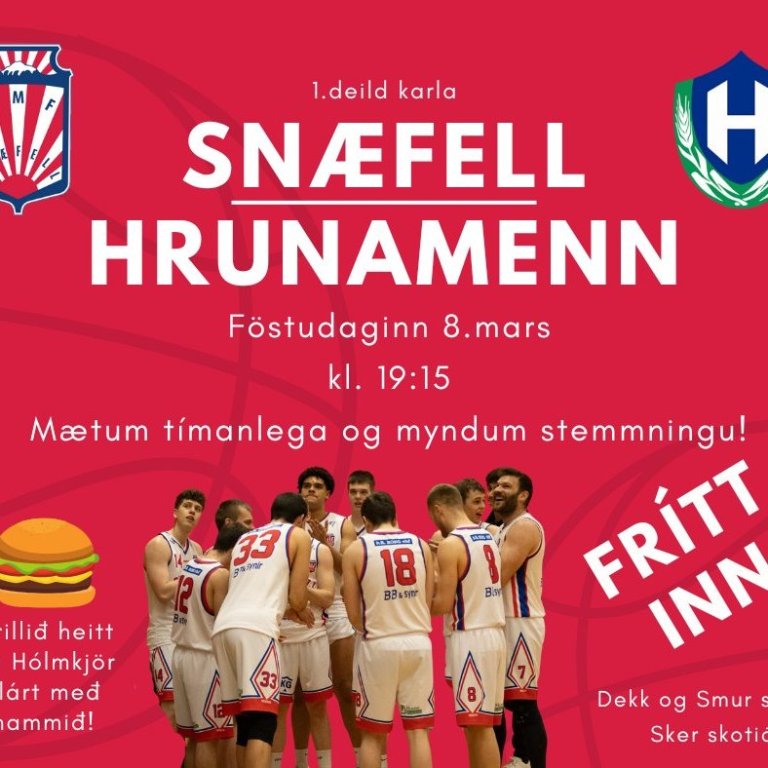 Frítt inn á leik Snæfells og Hrunamanna á föstudag.
