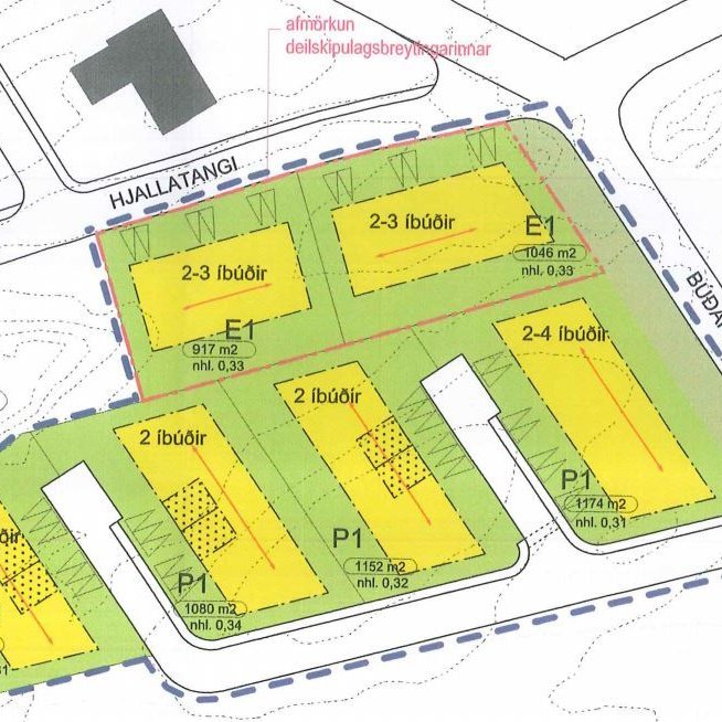 Hjallatangi 1 og 3 augl. á ný eftir skipulagsbreytingu með 50% lækkun á gatnagerðargjöldum