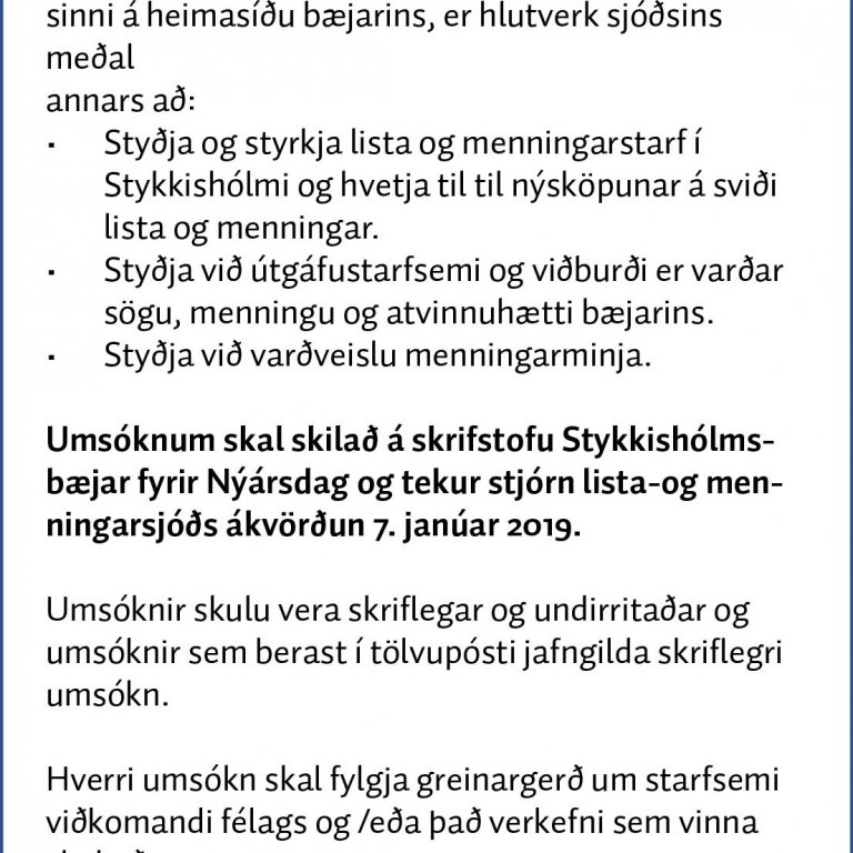 Lista- og menningarsjóður auglýsir eftir umsóknum um styrki